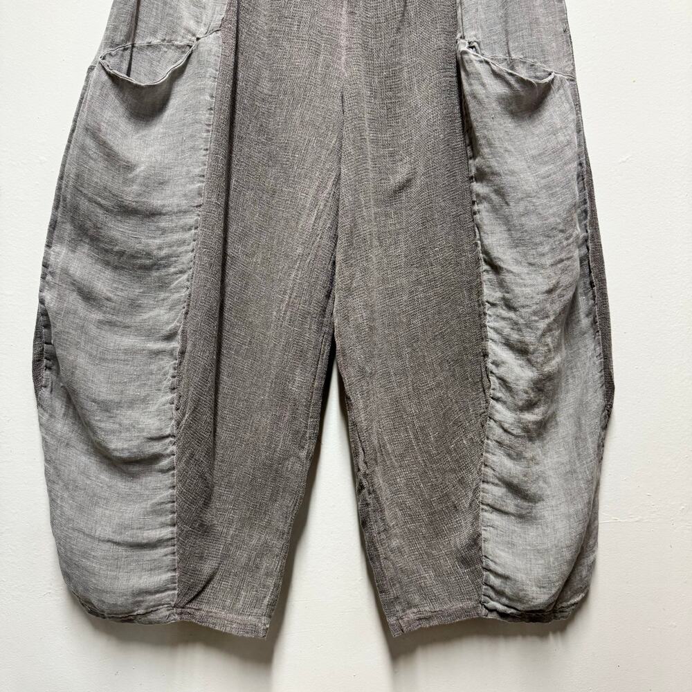 Meo Meli Italy Linen Cotton Lagenlook Balloon Pants Sz M/L Gray Elastic Waist - Picture 3 of 14